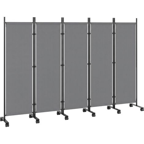 Freestanding Room Divider, 5 Panels, Dark Grey, 252 x 40 cm