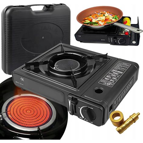 FORNELLO DA CAMPO A GAS PORTATILE IN CERAMICA PER USO TURISTICO + CUSTODIA 2 IN 1