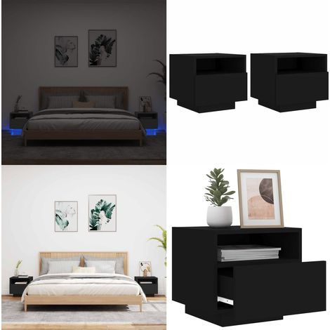 Nachttische mit LED-Leuchten 2 Stk. Schwarz 40x39x37 cm - Nachttisch - Wohnzimmermöbel - Schlafzimmerschreibtisch - LED Beleuchtung - Holzmöbel - Home & Living (1/5)