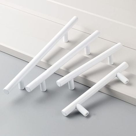 Lot de 4 Poignee Meuble Blanc,Ø12mm Poignée de Meuble Boutons de portes Cuisine Blanc T Poignées Placard Tiroir, Entraxe 96mm