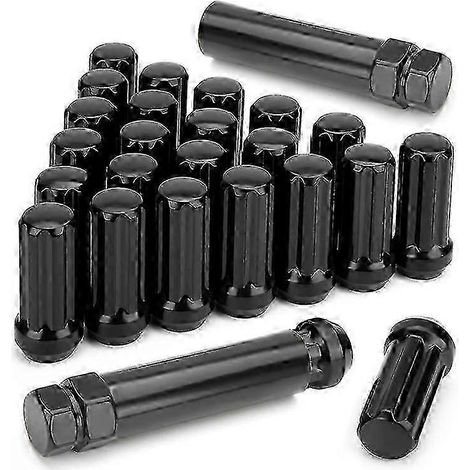 Écrous de roue M14x1,5, jeu de 24 pièces - Écrous coniques noirs à 7 cannelures de 2 pouces de long avec 2 clés (1/5)
