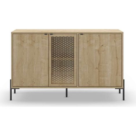 Aparador 3 puertas India acabado roble/negro, 80.5cm(alto) 125.6cm(ancho) 40cm(largo) (1/4)