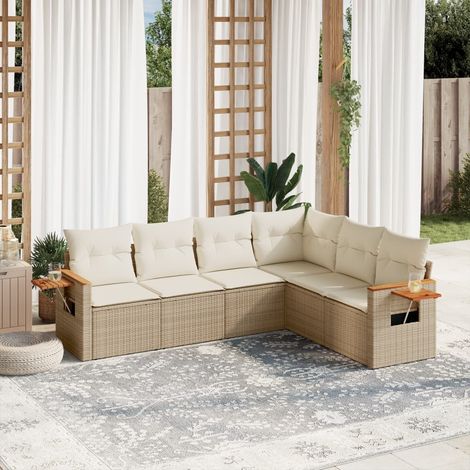 Juego de sofás jardín con cojines 6 pzas ratán sintético beige vidaXL (1/3)