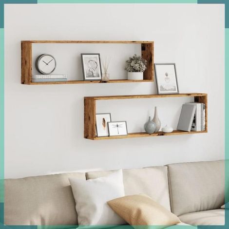 856582 étagères cube murales 2 pcs vieux bois 100x15x30 cm (1/5)