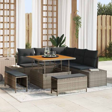 vidaXL Gartensofa-set mit Kissen mit Speicher 8 pcs Grau Poly Rattan (1/5)