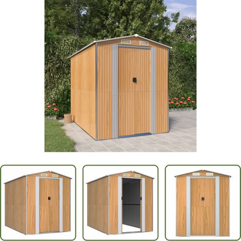 vidaXL Gartenhaus - Geräteschuppen Hellbraun 192x274x223 cm Verzinkter Stahl (1/5)