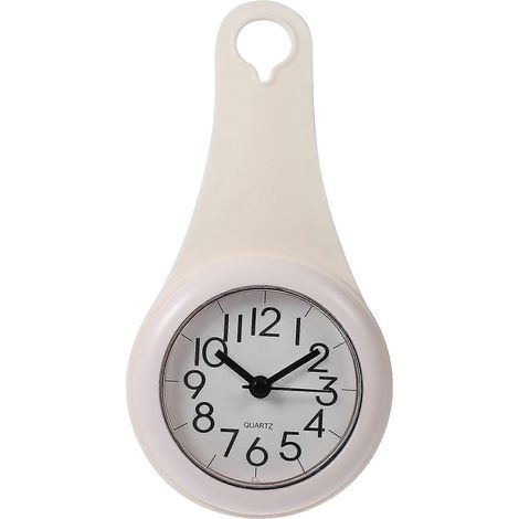 Wasserdichte Wanduhr fürs Badezimmer, geräuschlos, mit Saugnapf – 20,5 x 10,5 cm – Weiß (1/4)