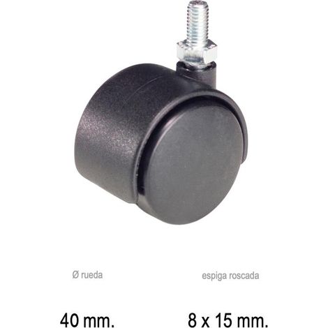 WOLFPACK LINEA PROFESIONAL rueda domestica nylon negro espiga m8x40 mm.