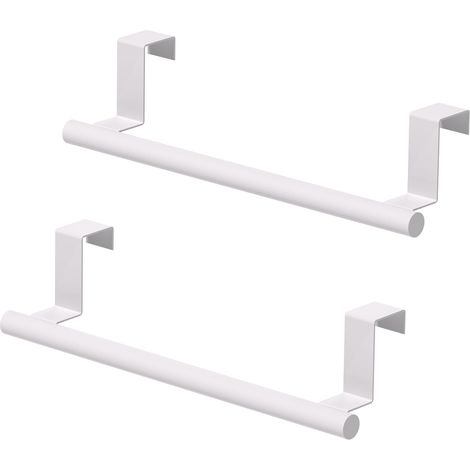 Porte-serviettes sur armoire, porte-serviettes de cuisine sur porte de placard, porte-serviettes en acier inoxydable pour porte d'armoire, blanc, paquet de 2 (1/5)