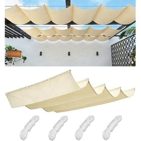 Retractable waterproof wave shade cloth, multicolored, 0.9 x 1.8 m, sand color. Sun and UV protection for garden, terrace or balcony. (1/5)