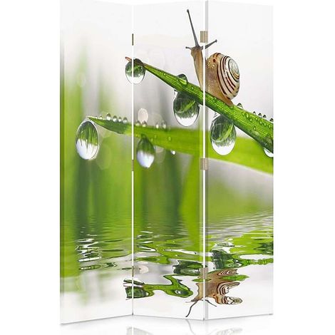 Paravent Design Escargots et Rosée sur Brins d'Herbe - 110 x 180 cm - 1 face déco, 1 face noir (1/5)