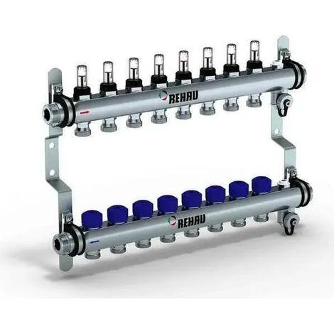 REHAU Verteiler HKV-D Easyflow Edelstahl 8 Kreise, mit Durchflussanzeige min/max, 13831801200