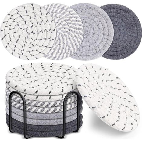 Set di 8 sottobicchieri assorbenti, intrecciati a mano con supporto, per tavolino da caffè, super assorbenti, resistenti al calore, ideali come regalo per l'inaugurazione della casa o come decorazione (1/5)