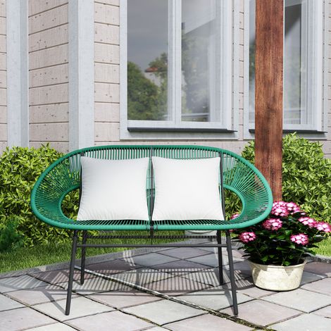 2-Sitzer-Gartenbank – Stahl & Kunstharzseil – Inkl. 2 Kissen – Maße: 132 x 72 x 83 cm (L x B x H) – Dunkelgrün