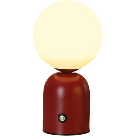 Lampe de bureau/veilleuse sphérique rouge rechargeable sans fil - batterie 2000 mAh - réglage de la luminosité sur 3 niveaux - ampoule LED - culot E27 (1/5)