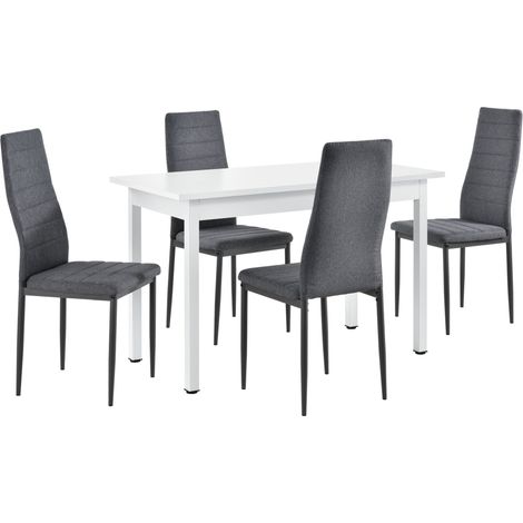 Mesa de comedor de cocina de 120 cm con 4 sillas MDF acero blanco y gris 030004248 (1/5)