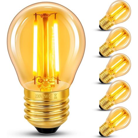 6er-Pack LED-Lampen – E27-Sockel – G45-Form – Retro-Glühfaden – Warmweißes, bernsteinfarbenes Glas (2200 K) – Nicht dimmbar – Für Restaurants, Cafés und Bars – 4,5 x 7,6 cm (1/5)