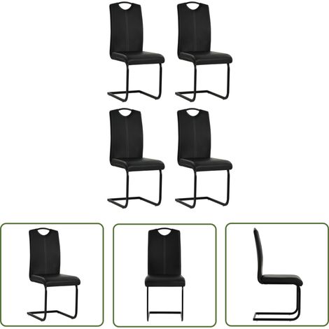 Lot de 4 Chaises cantilever Chaises de salle à manger Chaise de cuisine Noir Similicuir 69688 (1/5)