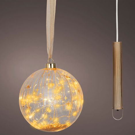 Bola micro led luz cálida, uso interior, a pilas, ø14 cm, transparente con alambre cobre
