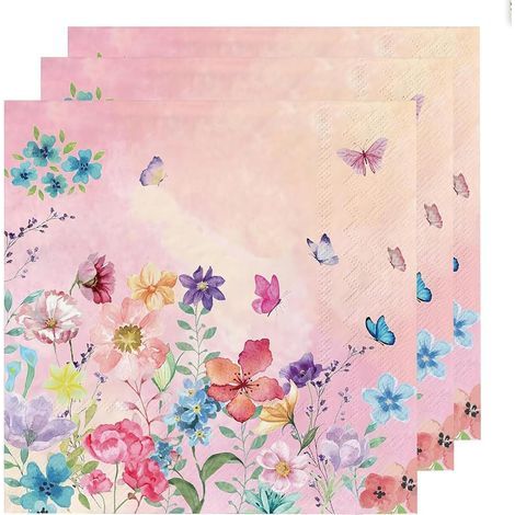 40 serviettes papillon personnalisées 33x33 cm – fleur/papier, pique-niques/dîners/Pâques (1/5)