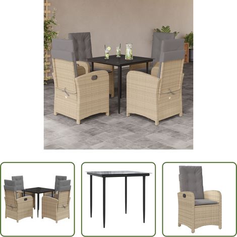 vidaXL Gartenessgruppe -  5-tlg. Garten-Essgruppe mit Kissen Beigemischung Poly Rattan (1/5)