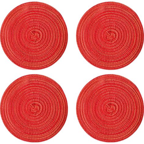 Sets de table ovales lavables, antidérapants, résistants à la chaleur, tissés, pour les repas de famille en vacances (Rouge) (1/5)