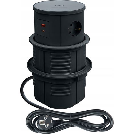 Prise de charge dissimulée dans le plateau, noire, chargeur à induction 15 W, 2 ports USB 16 A (1/5)