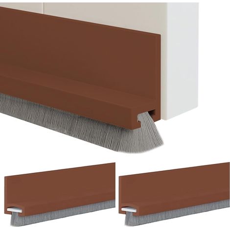 3 x Door Seal Brush, 100 cm Self-Adhesive Door Bottom Brush, Can Be Cut to Size Draught Excluder for Interior and Exterior Doors (Brown) (1/5)