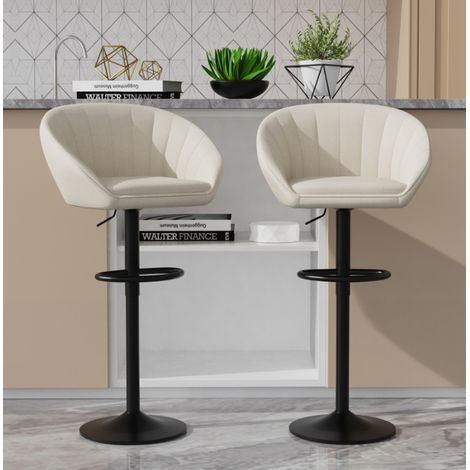2 chaises de bar avec dossier, tabouret de cuisine en velours, chaise haute de cuisine, réglable pivotant relevable, pieds en métal noir (1/5)