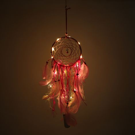 Attrape-rêves de style indien, trois vies d'amour, pendentif en plume rose, suspension veilleuse créative et féminine. (1/5)