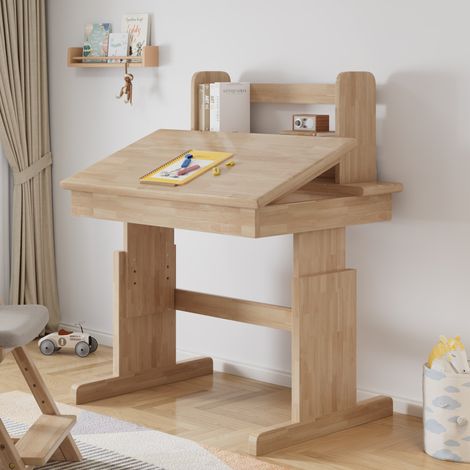 MEUBLIV Kinder-Schreibtisch höhenverstellbar aus Naturholz – neigbare Platte (1/5)