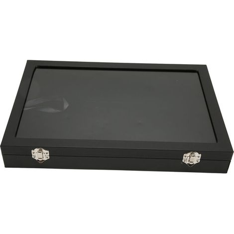 Estuche expositor para pines Eosnow, caja transparente a prueba de polvo para pines de medallas militares, colección de insignias de pines de cuero sintético negro, 35x24x5cm / 13.8x9.4x2.0in (1/3)
