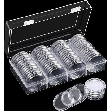 royaluxe - 60PCS 40mm Capsules de Monnaie Titulaireavec Boîte de Rangement en Plastique Capsules de Stockage Titulaire pour Collecte et Stockage de Pièce de Monnaie (1/5)