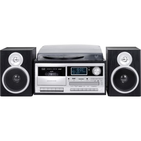 Tourne-disque semi-automatique à entraînement direct – Couleurs noir et argent – Connecteur USB – Écran LCD rétroéclairé bleu – Trevi
