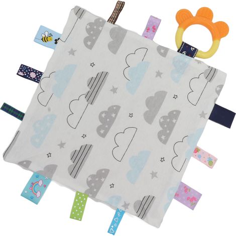 Couverture bébé douce et confortable, apaisante, sensorielle, moelleuse, avec des étiquettes colorées, inodore, idéale pour la phase de poussée dentaire des bébés et des nouveau-nés, Type 3. (1/5)