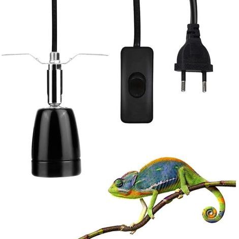Support De Lampe Chauffante, Lampe Chauffante Tortue Terrestre Avec Interrupteur E27 Douille De Lampe Chauffante 360 ° Orientable Fixation pour Lézard, Tortue, Reptile (Noir) (1/5)