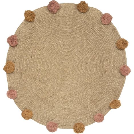 Tapis rond en jute avec pompoms - Beige - D 78 cm - Collection Rose & Lily - Livraison gratuite (1/3)
