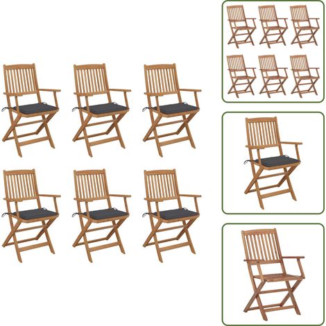 Klappbare Gartenstühle 6 Stk. mit Kissen Massivholz Akazie - Gartensaßsessel - Gartenstühle - Klappstühle - Holzstühle - Outdoor Möbel (1/5)