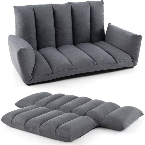 Costway – Canapé convertible pliable inclinable 5 positions – Siège rembourré en éponge haute densité – Cadre métal robuste – Dimensions 119x76x60cm – Gris (1/5)