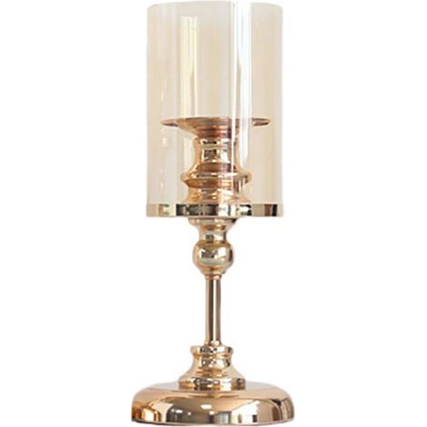Support À Bougie - En Métal Et Verre - Avec Abri Anti-Vent - Pour Décoration Intérieure Et Repas Aux Chandeliers - 1 Pièce (1/5)
