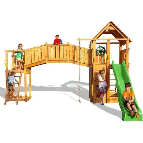 Casetta in legno con ponte sospeso Fungoo FORTRESS TIPTOP Rainbow (1/5)
