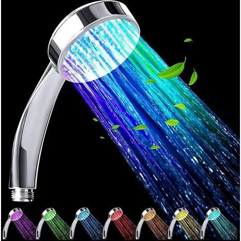 LED Shower Head, Lighted Shower Head, Illuminated Shower Head, Color Shower Head, LED Hand Shower, Automatic 7-Color Changing, Universal, Chrome (1/4)