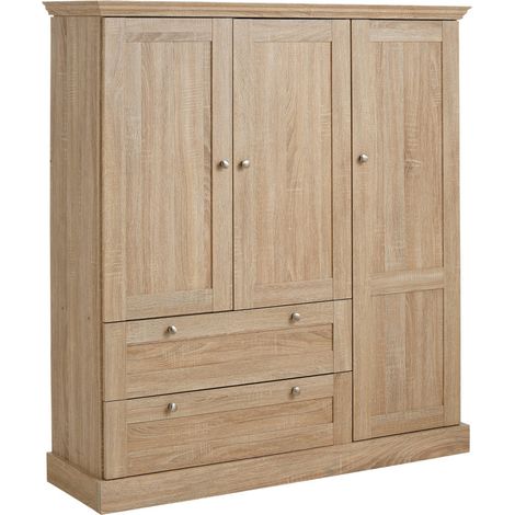 Armoire chêne 2 portes 2 tiroirs – Design maison de campagne – Compartiments spacieux avec étagères flexibles – Matériau certifié FSC