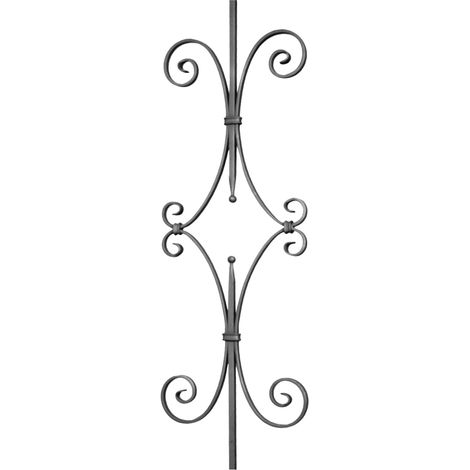 Pannello decorativo con estremità interne a Riccio simmetrico - Altezza 950 mm Larghezza 290 mm Quadrato 12 mm - Ferro battuto - Saldatura