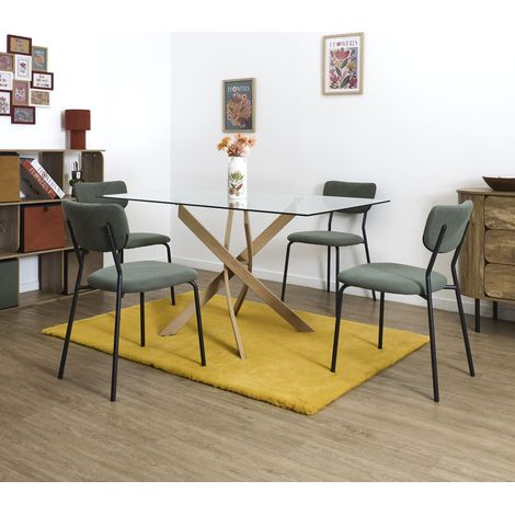 Lot de 4 Chaises - HOME DECO FACTORY - Jules - Côtelées - Confortables - Vert (1/5)