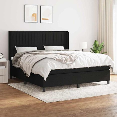 Cama box spring con colchón tela negro 180x200 cm (1/5)