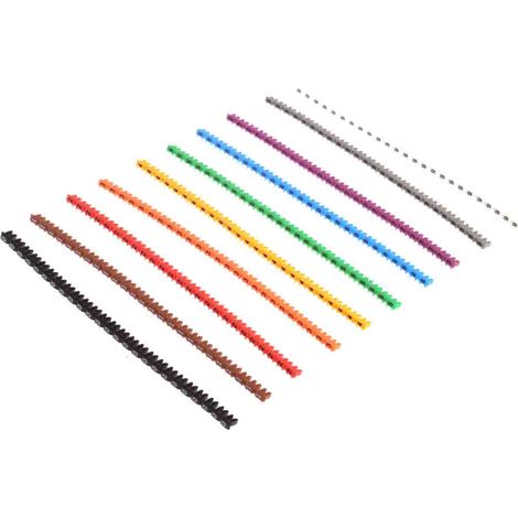 Repère câble Clipsable, texte : 0  9, Noir, marron, vert, gris, orange, rouge, violet, blanc, jaune ( Prix pour Sachet de 250 )