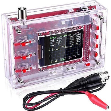 L'oscilloscope numérique assemblé est doté d'un écran LCD TFT de 2,4 pouces, de pinces crocodiles pour les tests et d'un boîtier en acrylique transparent. (1/5)