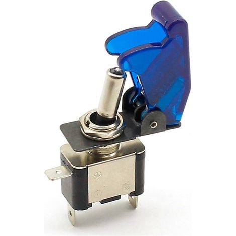 Interrupteur à bascule LED bleu 12V 20A avec couvercle de protection, compatible avec les voitures, les camions, les bateaux et les voitures de course. (1/5)