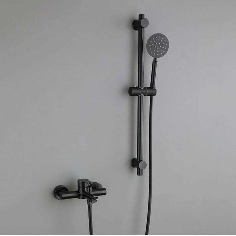 Robinet de Baignoire Noir Mitigeur Mural en Acier Inoxydable de Bain avec Douche à Main Robinet de Douche avec 1,5m Flexible et Support (1/4)